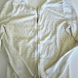 89th &‎ Madison Cardigan Small White Embellished Zip Up Sweater